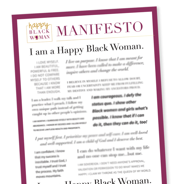 Mockup of the Happy Black Woman manifesto printable page